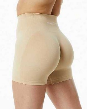 Beige Women's Alphalete Amplify 4.5" Shorts | UAE-154370