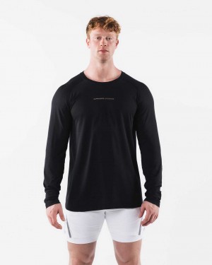 Black Men's Alphalete AA Airtech LS Long Sleeve Shirts | UAE-758124