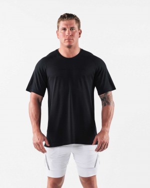 Black Men's Alphalete AA Airtech Short Sleeve Shirts | UAE-584093