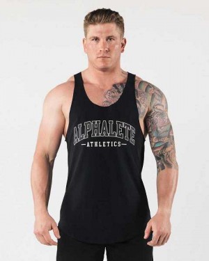 Black Men's Alphalete AA Raw Cut Tanks | UAE-185497