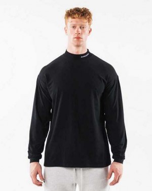 Black Men's Alphalete Brushed Core Mock Neck LS Long Sleeve Shirts | UAE-168704