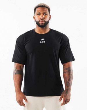 Black Men's Alphalete Brushed Crest Short Sleeve Shirts | UAE-801753