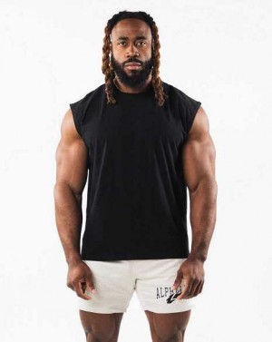 Black Men's Alphalete Brushed Wolf Head Muscle Tanks | UAE-894613