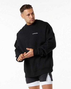 Black Men's Alphalete Classic Crew Sweater | UAE-532801