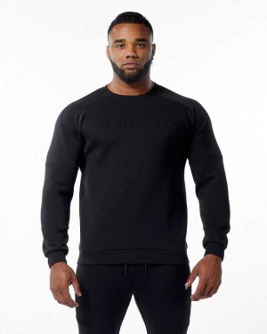 Black Men's Alphalete ELMTS Crewneck Sweater | UAE-691427