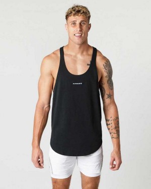 Black Men's Alphalete Heavy Cotton Core Stringer Tanks | UAE-487169