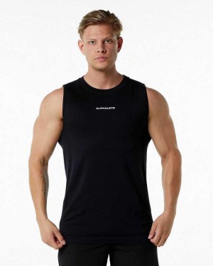 Black Men's Alphalete Ozone Tanks | UAE-126389