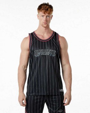 Black Men's Alphalete Varsity Basketball Tanks | UAE-879126