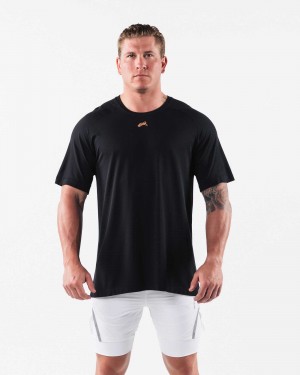 Black Men's Alphalete Wolf Head Airtech Short Sleeve Shirts | UAE-189506