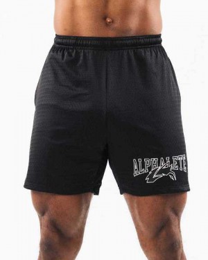 Black Men's Alphalete Wolf Head Mesh 6" Shorts | UAE-510367