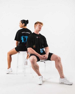 Black Unisex Alphalete HTX Short Sleeve Shirts | UAE-563710