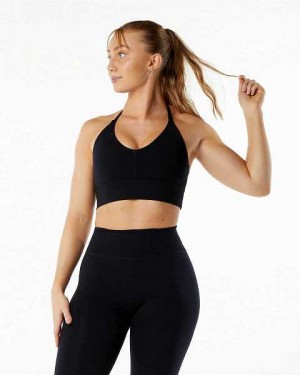 Black Women's Alphalete Alphalux Wonder Sports Bra | UAE-139725