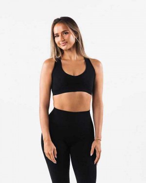 Black Women's Alphalete Amplify Contour Sports Bra | UAE-610932