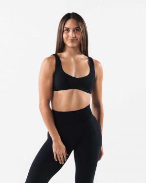 Black Women's Alphalete Aura Sculpt Sports Bra | UAE-298376