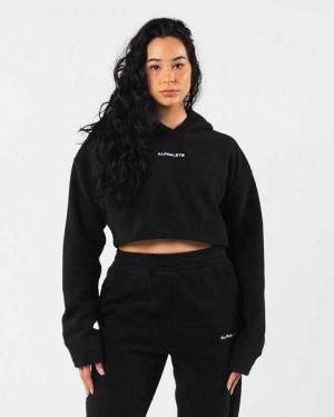 Black Women's Alphalete King Crop Hoodie | UAE-490781