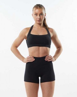 Black Women's Alphalete Pulse Balance Sports Bra | UAE-687925