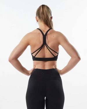 Black Women's Alphalete Pulse Kinetic Sports Bra | UAE-594376