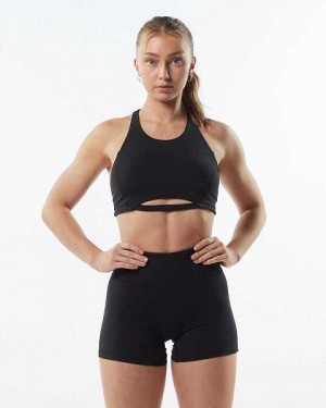 Black Women's Alphalete Pulse Surge Sports Bra | UAE-529386