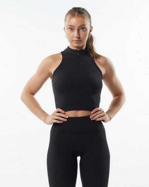 Black Women's Alphalete Pulse Zip Tanks | UAE-182674