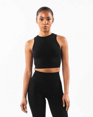 Black Women's Alphalete Stratus Crop Tanks | UAE-719824