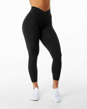 Black Women's Alphalete Surface Power Leggings | UAE-439508