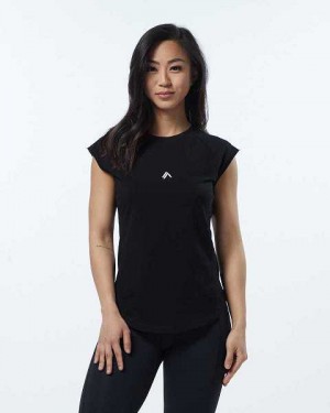 Black Women's Alphalete Velocity Short Sleeve Shirts | UAE-150639