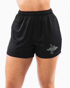 Black / Olive Women's Alphalete Signature Mesh 4" Shorts | UAE-453921