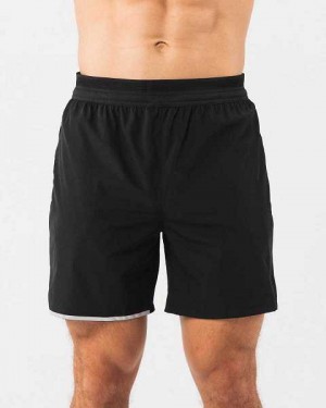 Black / Silver Men's Alphalete Studio 6" Shorts | UAE-483657