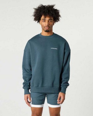 Blue Men's Alphalete Classic Crew Sweater | UAE-167509