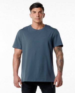 Blue Men's Alphalete Classic Short Sleeve Shirts | UAE-326715