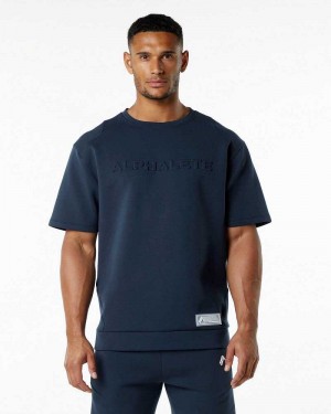 Blue Men's Alphalete ELMTS Half Sleeve Pullover | UAE-640157