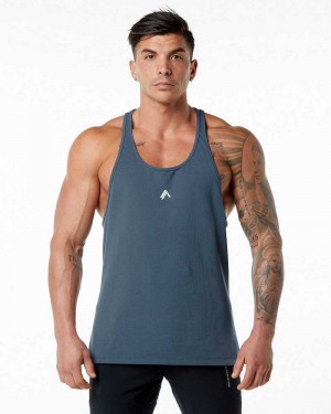 Blue Men's Alphalete Emblem Stringer Tanks | UAE-608943