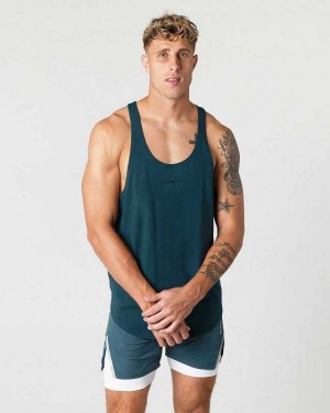 Blue Men's Alphalete Heavy Cotton Core Stringer Tanks | UAE-859416