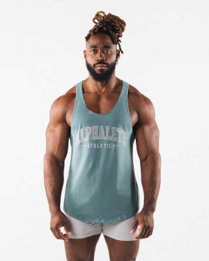 Blue Men's Alphalete Paisley Print Raw Cut Tanks | UAE-418752