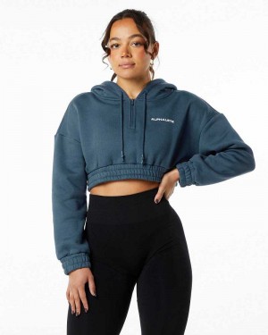 Blue Women's Alphalete Classic Capital Crop Hoodie | UAE-721546