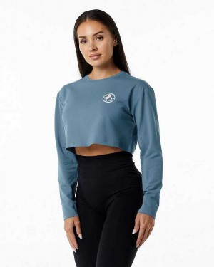 Blue Women's Alphalete Dynasty LS Crop Long Sleeve Shirts | UAE-960812