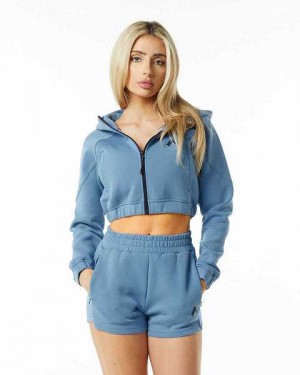 Blue Women's Alphalete ELMTS Full-Zip Crop Jackets | UAE-506471