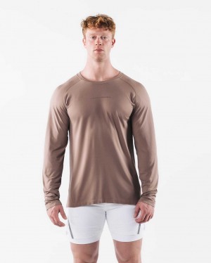 Brown Men's Alphalete AA Airtech LS Long Sleeve Shirts | UAE-280371