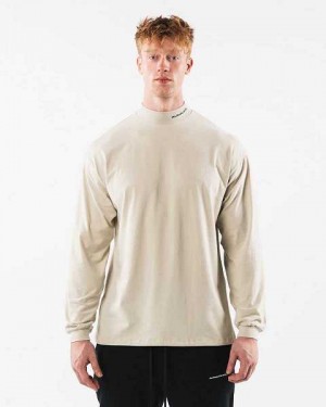 Brown Men's Alphalete Brushed Core Mock Neck LS Long Sleeve Shirts | UAE-560912