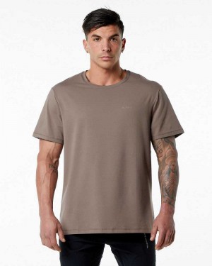 Brown Men's Alphalete Classic Short Sleeve Shirts | UAE-194608