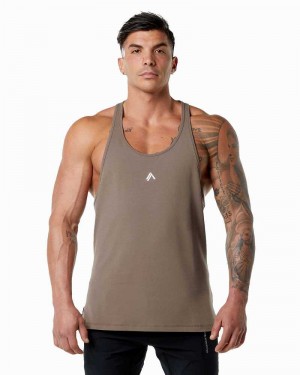 Brown Men's Alphalete Emblem Stringer Tanks | UAE-693210