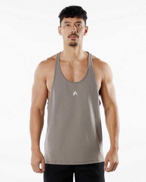 Brown Men's Alphalete Emblem Stringer Tanks | UAE-645781