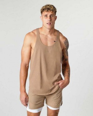 Brown Men's Alphalete Heavy Cotton Core Stringer Tanks | UAE-869423