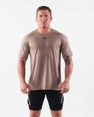 Brown Men's Alphalete Wolf Head Airtech Short Sleeve Shirts | UAE-731954