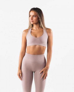 Brown Women's Alphalete Amplify Contour Sports Bra | UAE-216705