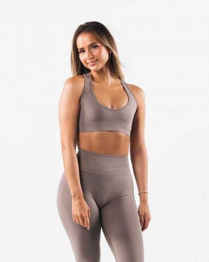 Brown Women's Alphalete Amplify Contour Sports Bra | UAE-752369