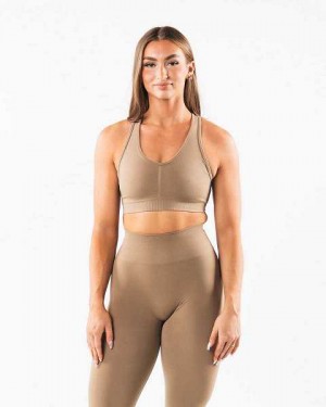 Brown Women's Alphalete Amplify Sports Bra | UAE-648270