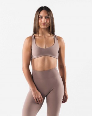 Brown Women's Alphalete Aura Sculpt Sports Bra | UAE-812705