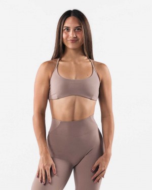 Brown Women's Alphalete Aura Strappy Sports Bra | UAE-760392