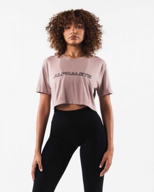 Brown Women's Alphalete Core Airtech SS Crop Short Sleeve Shirts | UAE-984753